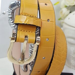 Mustard🌾Croc-Embossed Golden Buckle Belt| H&M